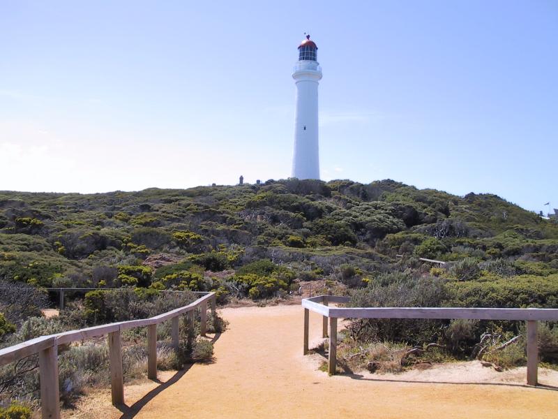 Aireys Inlet - Lighthouse at Split Point and coastal views: View of Lighthouse from walking path on coast