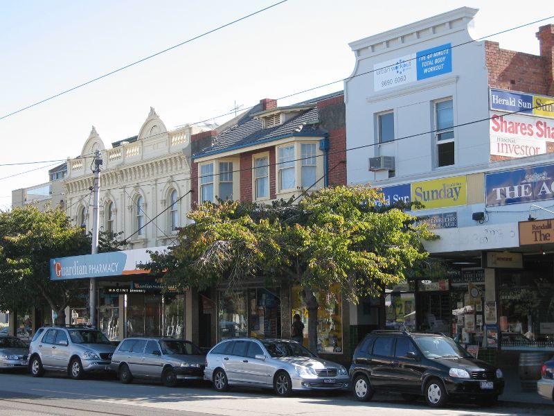 Albert Park - Shops and commercial centre, Bridport Street: View south-west along Bridport St towards Merton St
