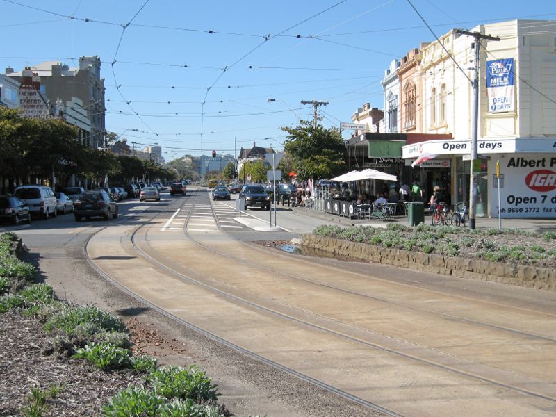 Albert Park - Shops and commercial centre, Bridport Street: View north-east along Bridport St at Merton St