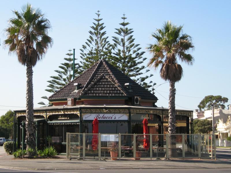 Albert Park - Kerferd Road: Belucci's Restaurant, view north-east along Kerferd Rd at Beaconsfield Pde