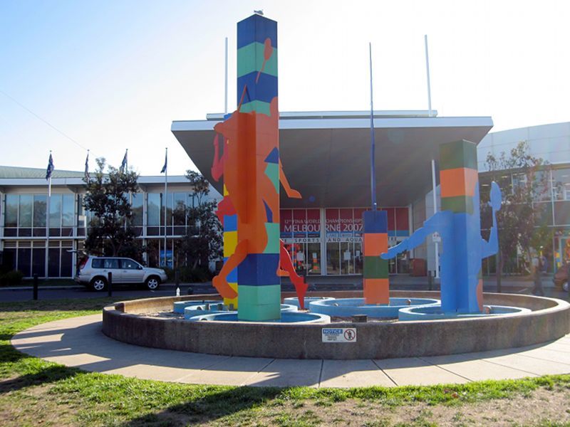 Albert Park - Melbourne Sports & Aquatic Centre, Albert Road and Aughtie Drive: Main entrance, Aughtie Dr