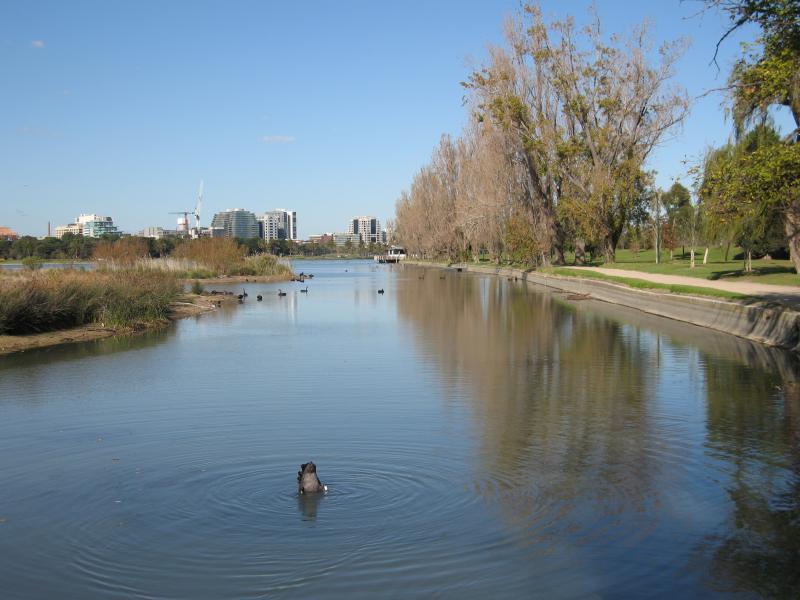 Albert Park - Albert Park Lake, Coot Picnic Area: View south-east along lake at Mud island