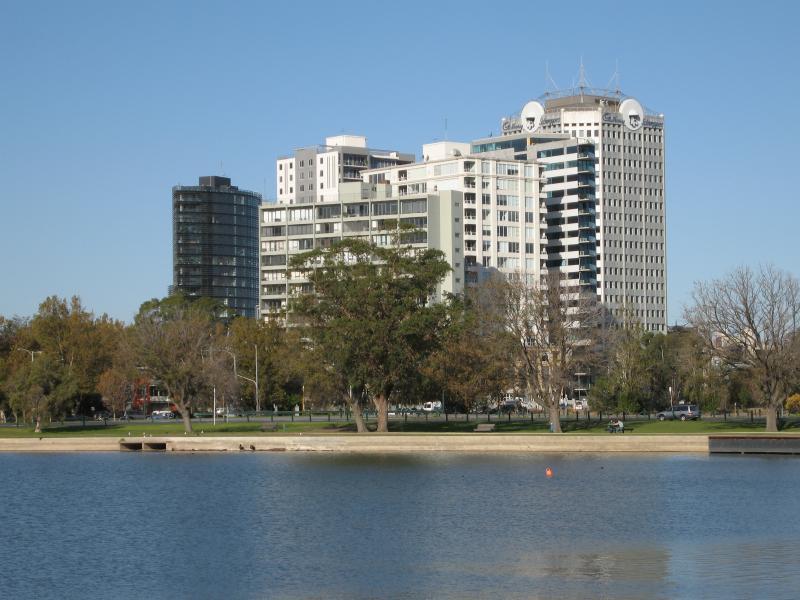 Albert Park - Albert Park Lake - southern end at Aughtie Drive, Ross Gregory Drive, Lakeside Drive - View north-east across lake from Aughtie Dr near Ross Gregory Dr