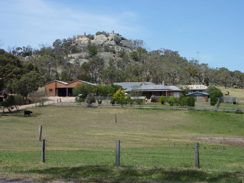 Anakie - Ballan Road, north of town centre: Easterly view towards Elephant Rock from near entrance to Fairy Park