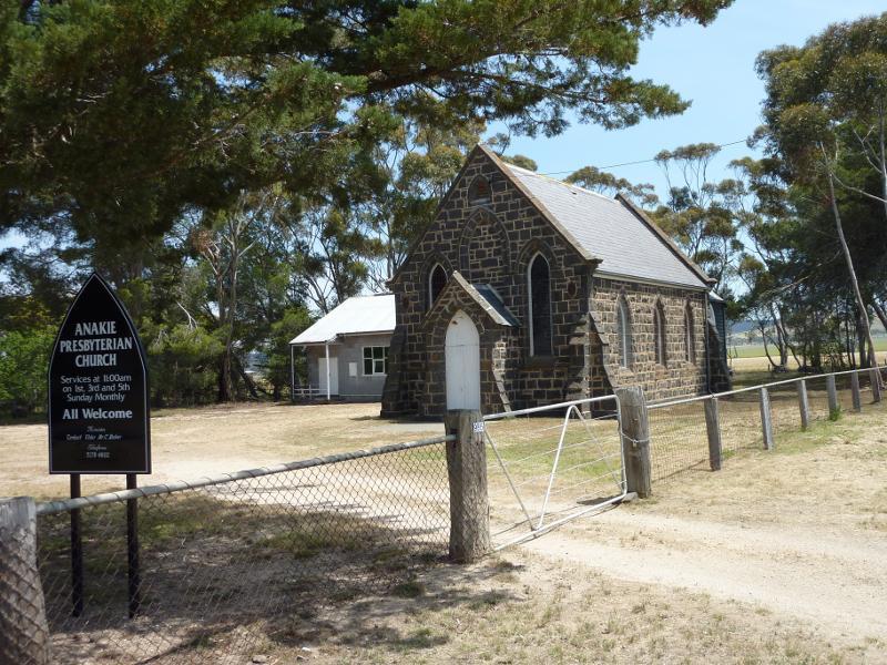 Anakie - Ballan Road south of town centre: Anakie Presbyterian Church, corner Ballan Rd and Church La