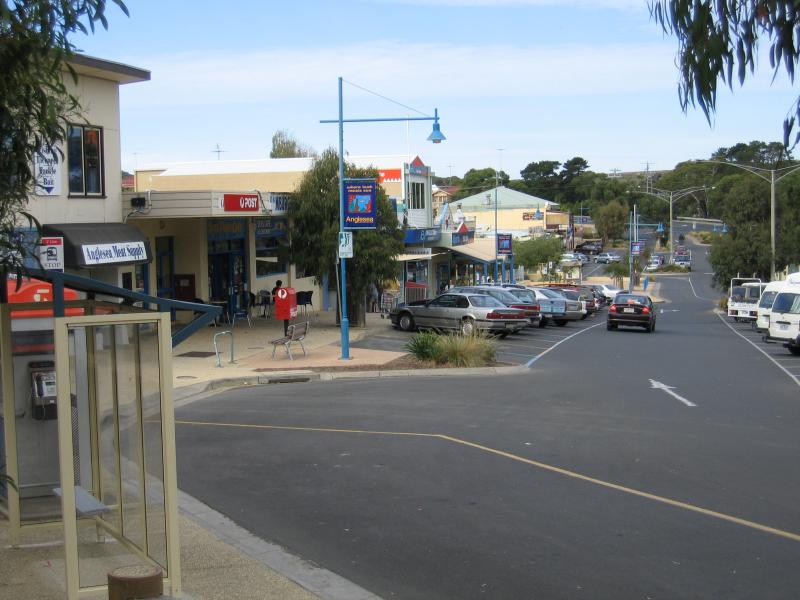 Anglesea - Shops and commercial centre, Great Ocean Road service road at Camp Road: View east from near Camp Rd