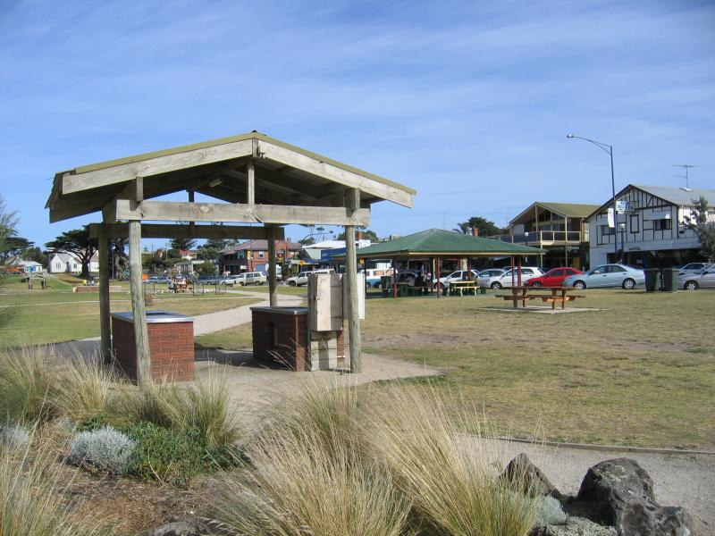 Apollo Bay - Foreshore Reserve in town centre, Great Ocean Road: BBQ shelter, foreshore between Moore St and McLaren Pde