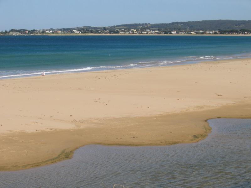 Apollo Bay - Great Ocean Road, around 3 km north of Apollo Bay: View across beach with Apollo Bay in background