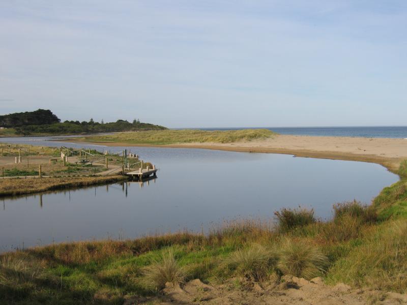 Apollo Bay - Mounts Bay and Barham River - View east along Barham River from Great Ocean Rd