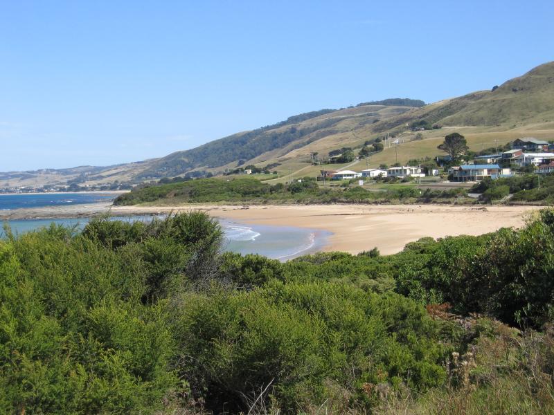 Apollo Bay - Town of Skenes Creek, north of Apollo Bay: View west along coast near creek