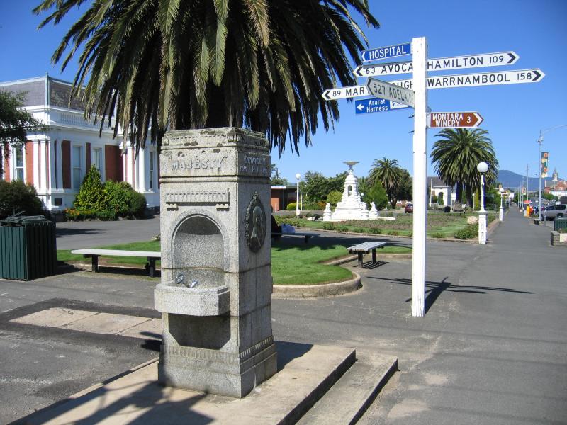 Ararat - Commercial centre and shops: Memorial drinking fountain, corner Barkly St and Vincent St