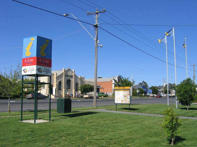 Ararat - Ararat railway station and Visitor Information Centre, High Street: View west along High St from station