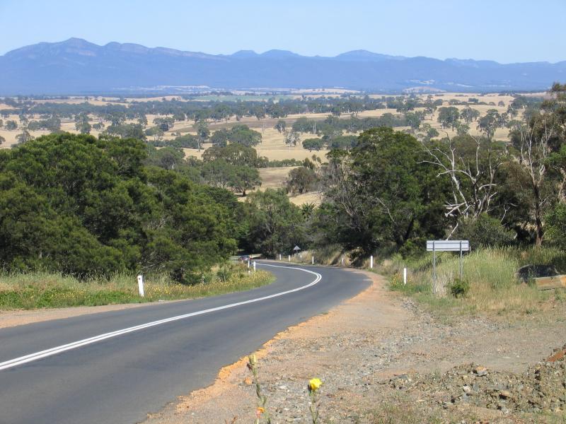 Ararat - Ararat-Pomonal Road: Carrolls Cutting, view west along Ararat-Pomonal Road towards Mount William Range at Grampians National Park