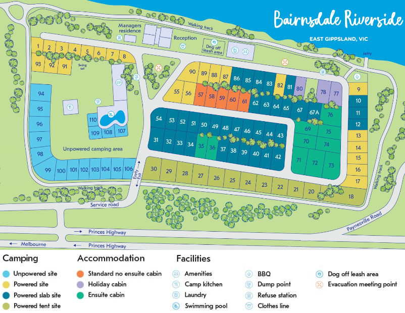 NRMA Bairnsdale Riverside Holiday Park - Park map