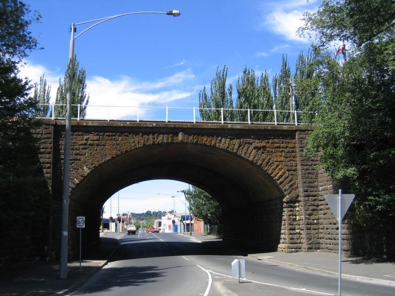 Ballarat - Mair Street area: View south along Peel St towards railway bridge
