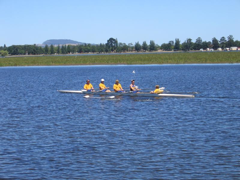 Ballarat - Other areas around Lake Wendouree: Rowers, viewed from Durham Point