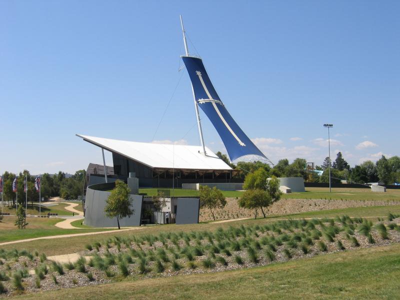 Ballarat - Eureka Centre and gardens, Eureka Street: View of Eureka Centre from gardens