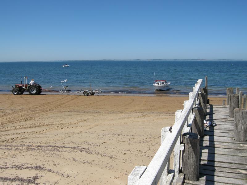 Balnarring - Beach at end of Balnarring Beach Road: View along jetty towards sea