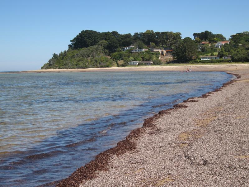 Balnarring - Beach between Masonsmith Road and Marmaduke Street: View west along beach at Marmaduke St