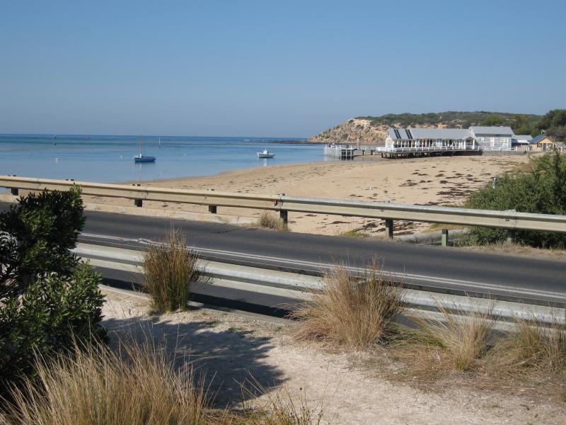 Barwon Heads - Barwon Heads Bridge: View south along coast from western end of bridge