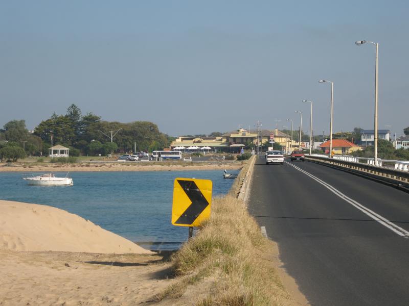 Barwon Heads - Barwon Heads Bridge: View west along bridge towards Barwon Heads from eastern end