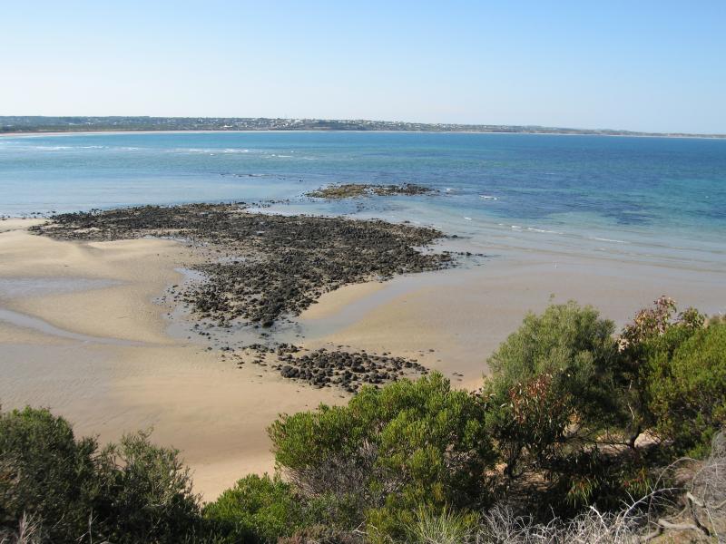 Barwon Heads - The Bluff (Point Flinders), views from lookouts and walking tracks: View north-east across Ingamells Bay towards Ocean Grove