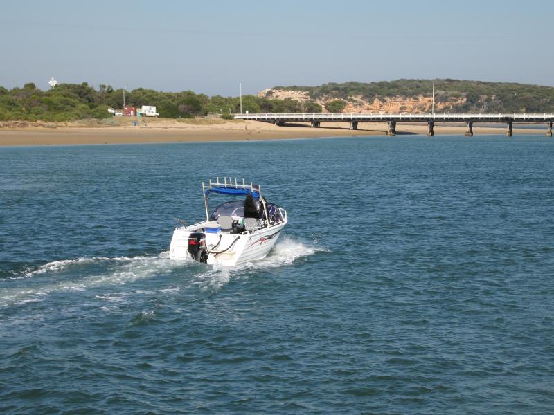 Barwon Heads - Ozone Jetty, Barwon River at end of Ozone Road: View south towards bridge and Sandy Point