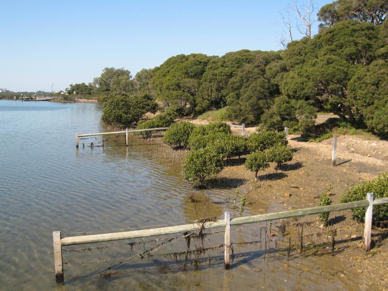 Barwon Heads - Barwon River along River Parade: View east along river from jetty near Minah St