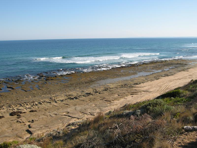 Barwon Heads - Thirteenth Beach fronting Bass Strait: View west along coast near 'The Hole'
