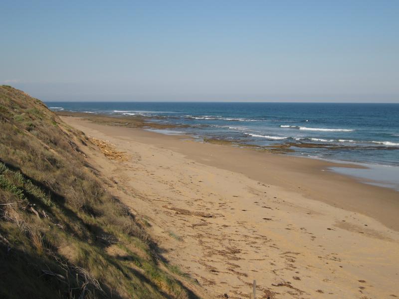 Barwon Heads - Thirteenth Beach fronting Bass Strait: View east along beach at 33W access marker
