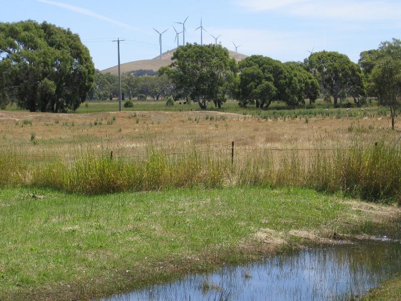 Beaufort - Western Highway, west side of Beaufort: View to Challicum Hills Wind Farm, Buangor