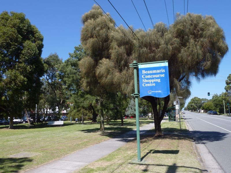 Beaumaris - Concourse Shopping Centre, off Reserve Road: View south along Reserve Rd at park in front of shopping centre