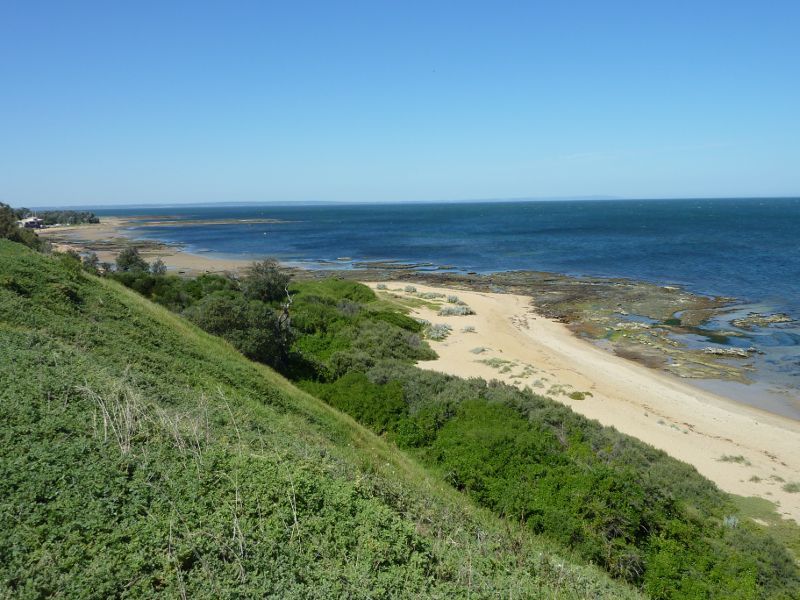 Beaumaris - Beach opposite Surf Avenue: South-easterly view along coast