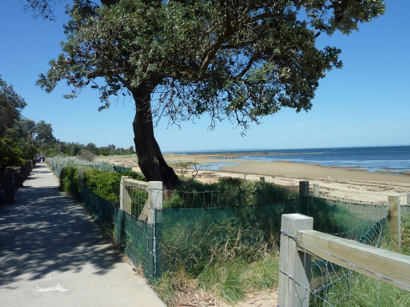 Beaumaris - Beach between Beaumaris Yacht Club and Ricketts Point: View south-east along coastal path north of Ricketts Point Teahouse