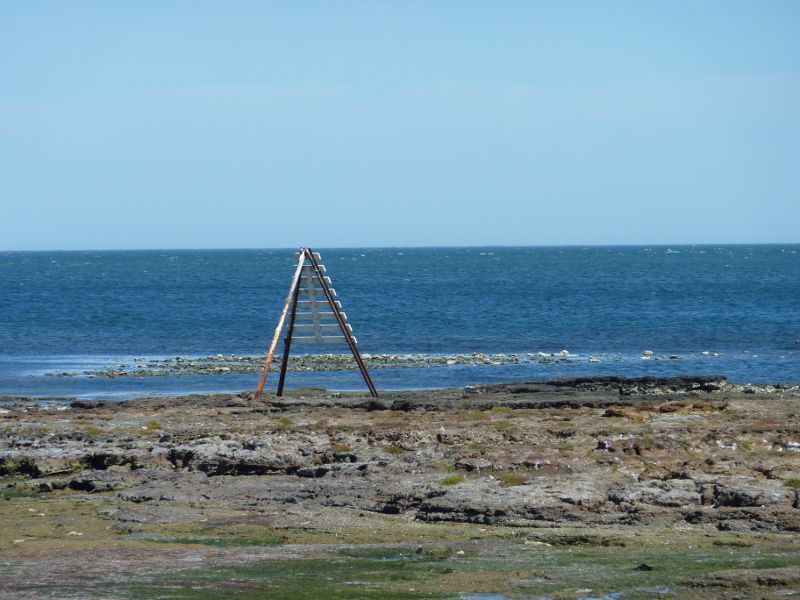 Beaumaris - Beach between Beaumaris Yacht Club and Ricketts Point: Navigation marker on rock platform at Ricketts Point