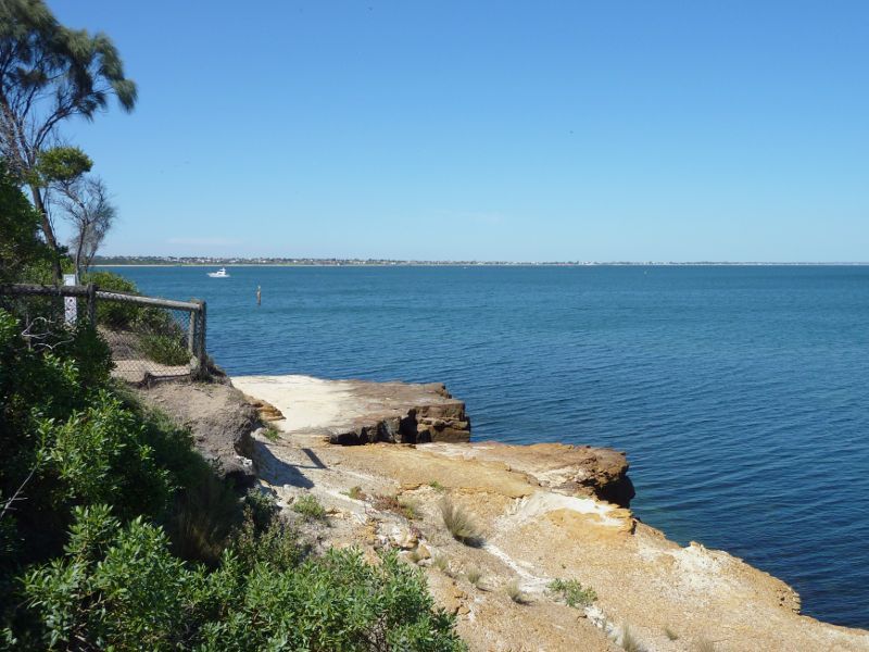 Beaumaris - Coastline around Table Rock Point and Sea Scout Jetty: Easterly view across Beaumaris Bay from cliffs at Table Rock Point