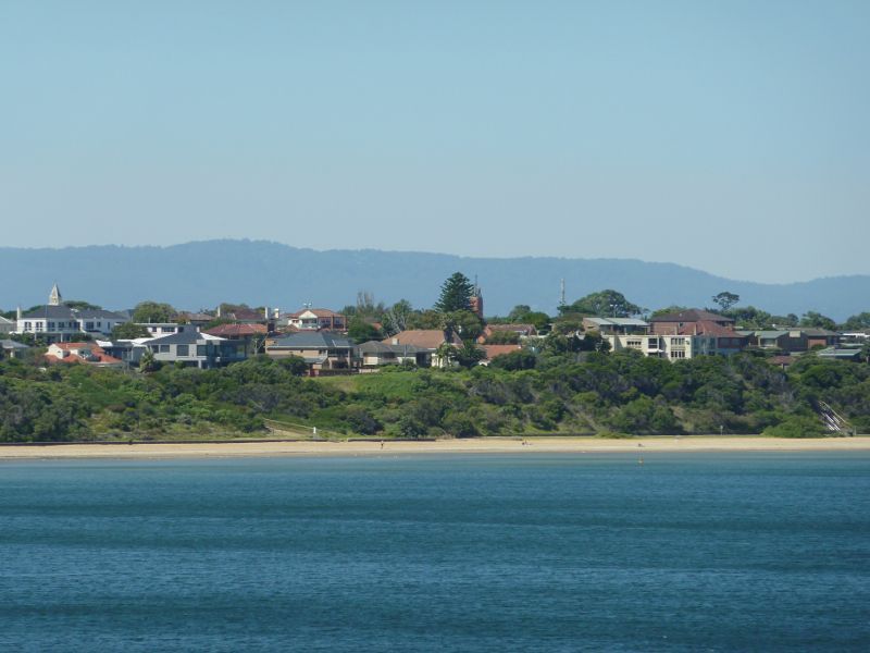 Beaumaris - Coastline between Sea Scout Jetty and Beaumaris Motor Yacht Squadron: North-easterly view across Beaumaris Bay towards beach at Mentone