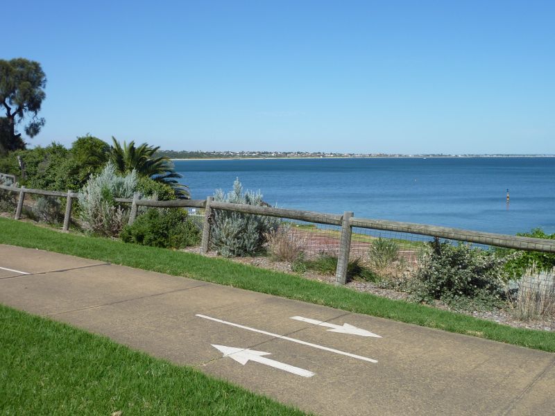 Beaumaris - Coastline between Sea Scout Jetty and Beaumaris Motor Yacht Squadron: View across Beaumaris Bay from coastal path above Beaumaris Motor Yacht Squadron
