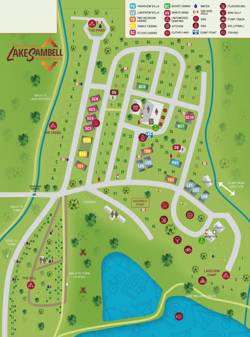 Beechworth Lake Sambell Caravan Park - Park map
