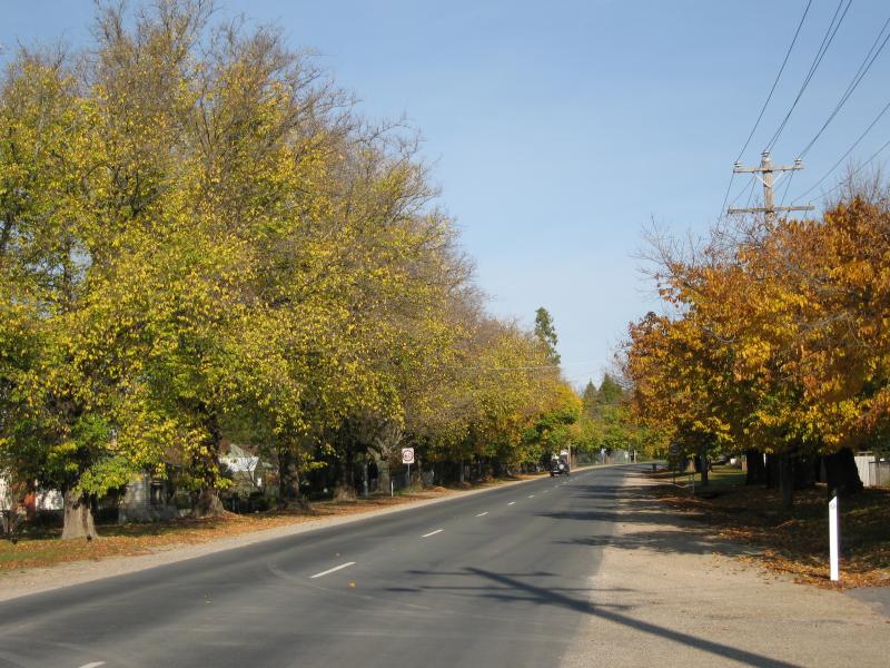 Beechworth - Around Beechworth: View south-west along Bridge St at Mulholland Rd