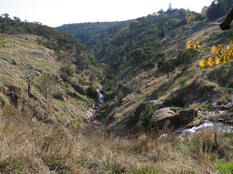 Beechworth - Newtown Bridge and Newtown Falls, Bridge Street at Gorge Road: View north along Spring Creek and gorge from Gorge Rd