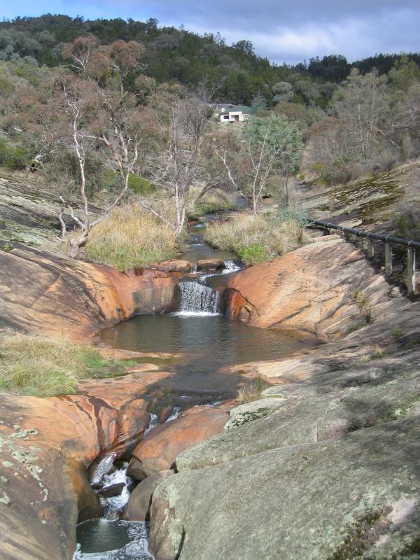 Beechworth - Gorge Road scenic drive: View south along Spring Creek from bridge at Gorge Rd