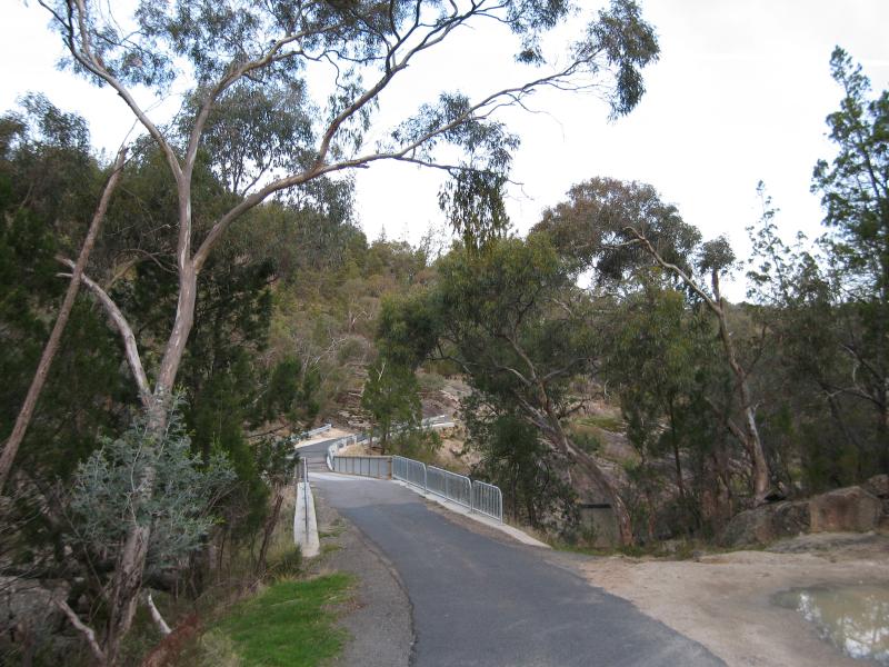 Beechworth - Gorge Road scenic drive: View south-east along Gorge Rd towards bridge at Spring Creek