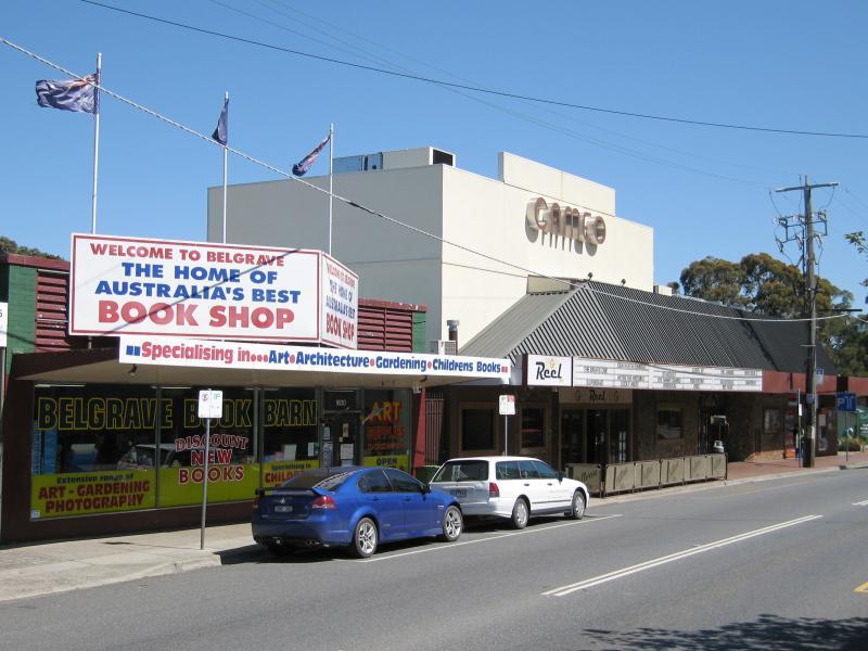 Belgrave - Shops and commercial centre, Main Street and Bayview Road: Book shop and Cameo Cinema, Main St
