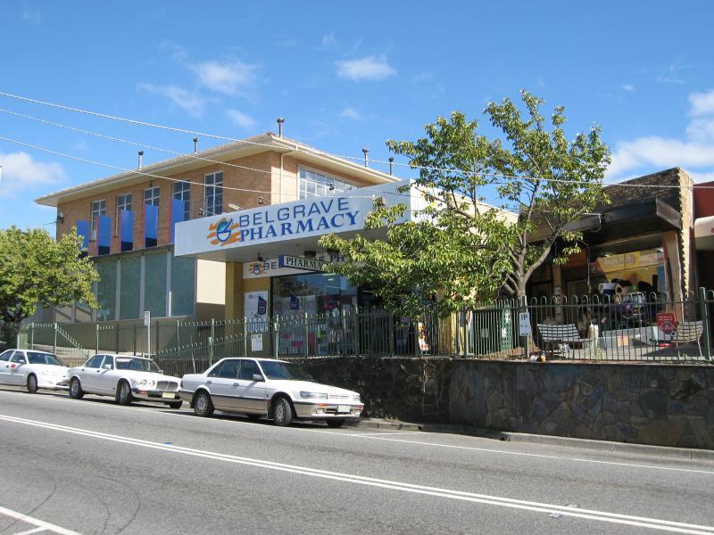 Belgrave - Shops and commercial centre, Main Street and Bayview Road: Pharmacy, north side of Main St
