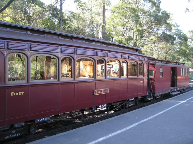 Belgrave - Puffing Billy railway station, north side of Bayview Road: Train carriages at station