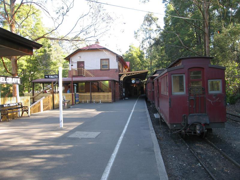 Belgrave - Puffing Billy railway station, north side of Bayview Road: View along platform towards station
