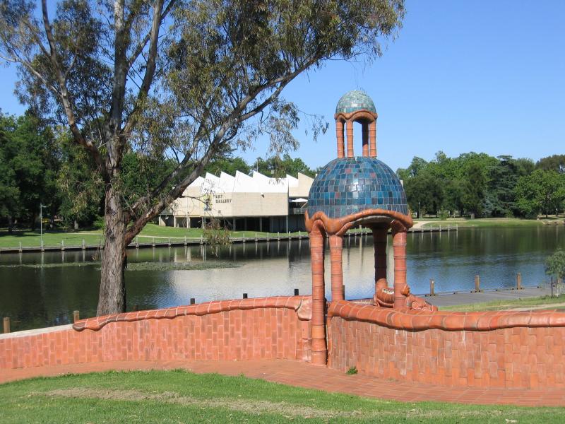 Benalla - Lake Benalla, around Bridge Street: View from Ceramic Mural, west across Lake Benalla towards Art Gallery