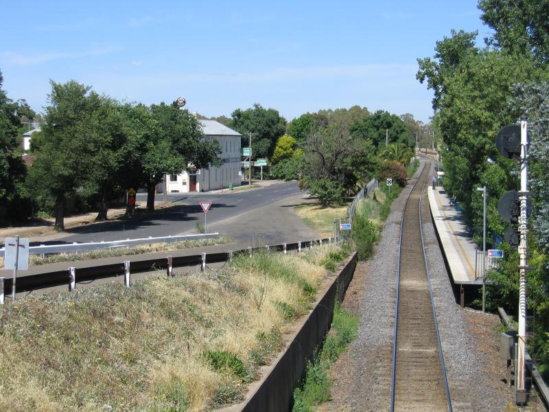 Benalla - Benalla railway station and surroundings: View west along XPT line from bridge across railway