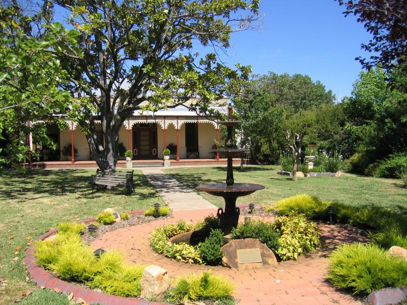 Benalla - Around Benalla and outskirts: Gardens and house at Catholic Church, Arundel St at Wedge St